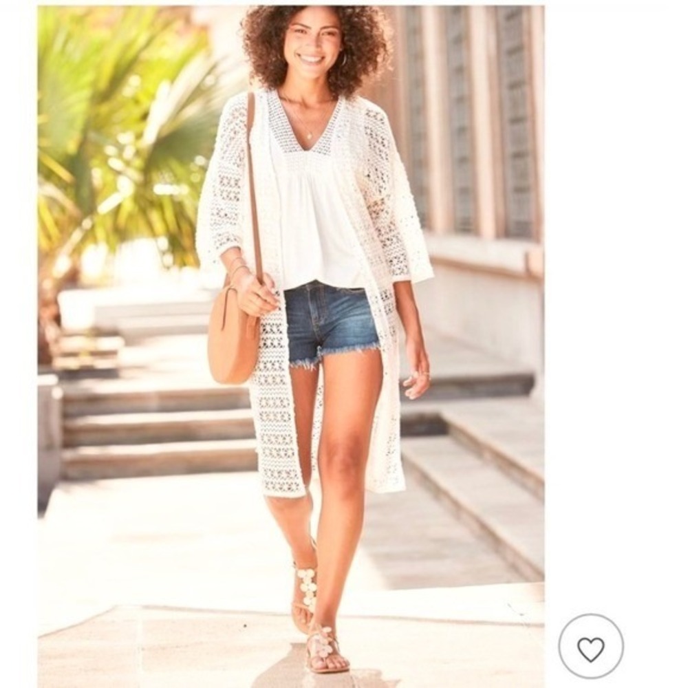 Aerie Kimono Cardigan Crochet Lace‎ Open Front, Womens O/S White